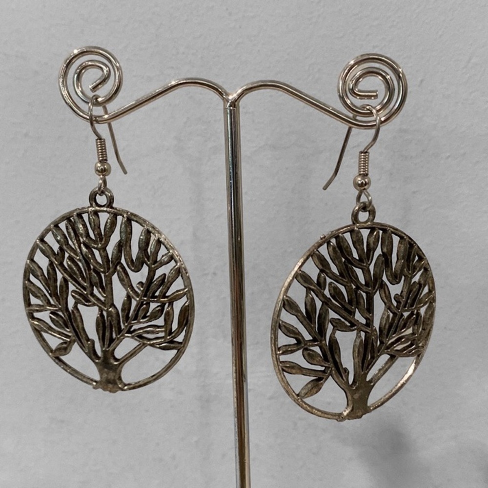 Metal Circle Tree Drop Earrings - Picture 1 of 7